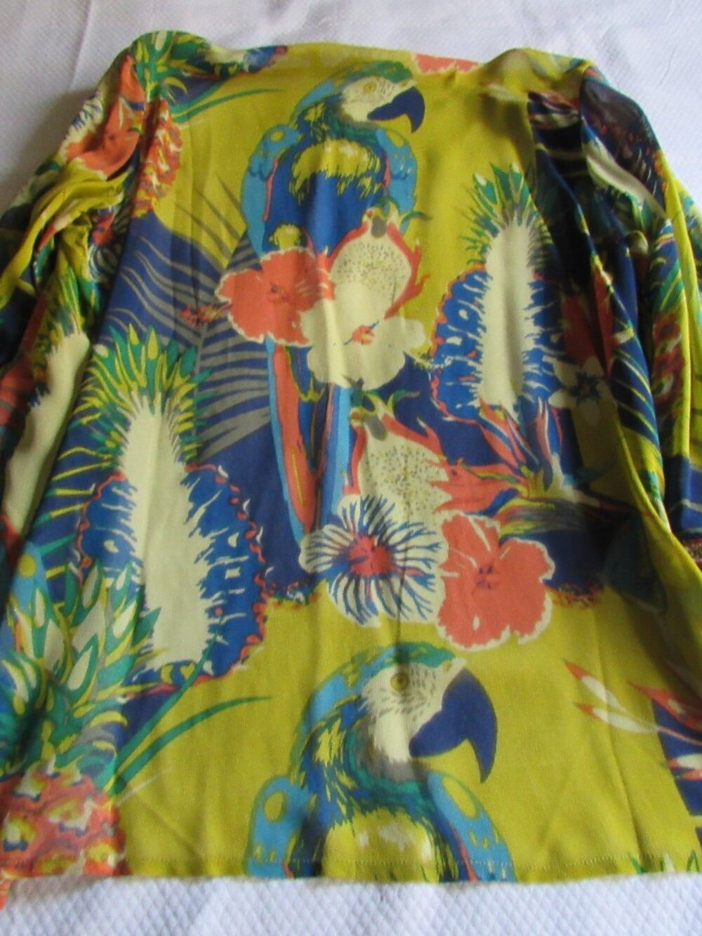 Soft Surroundings Wrap Cardigan Top M Toucan Bird Embroidered Trim Blue Green